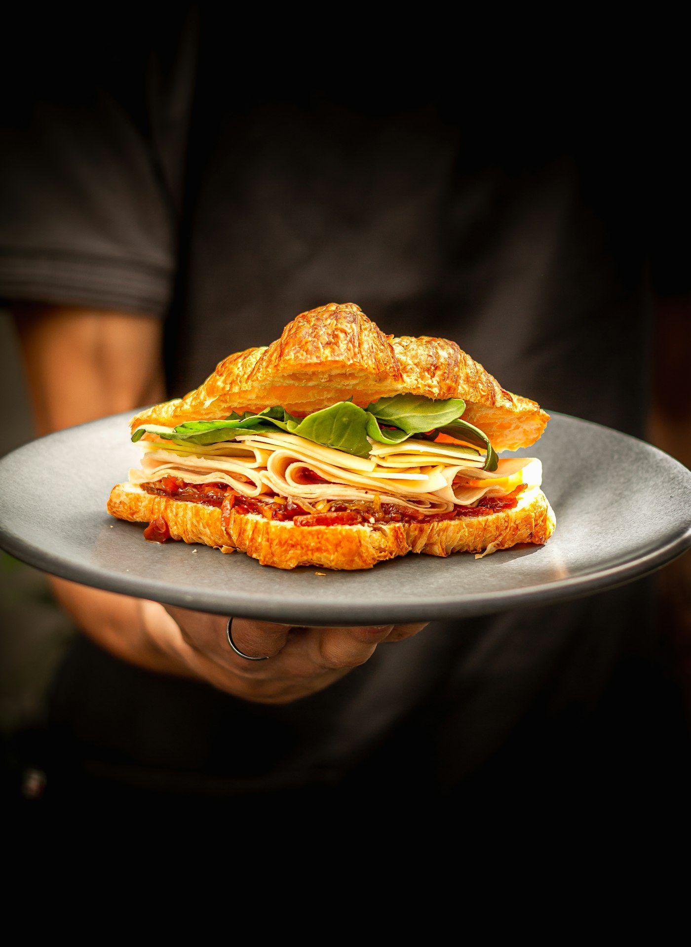 Ham and cheese croissant sandwich