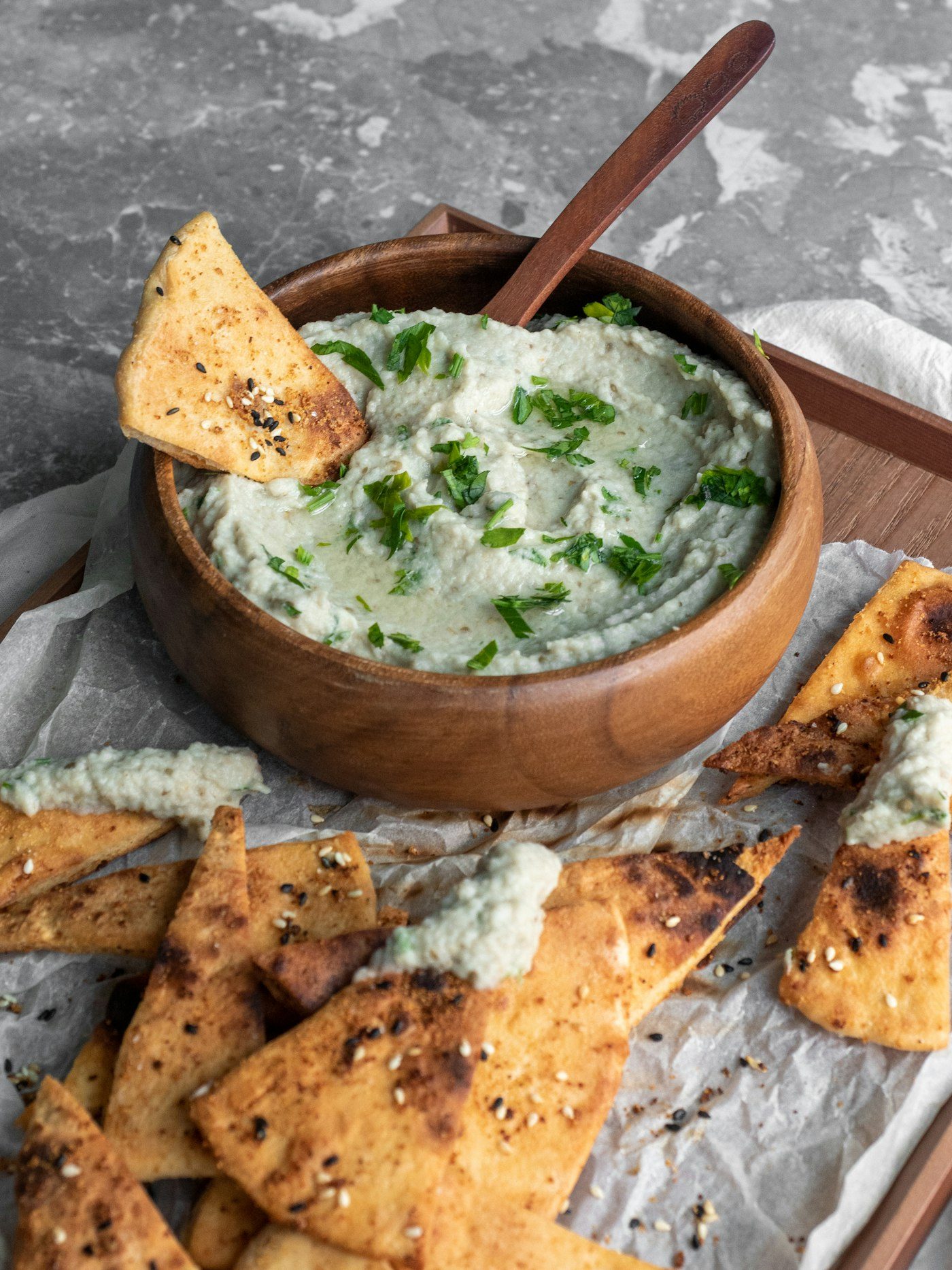Baba ghanoush eggplant dip with bread