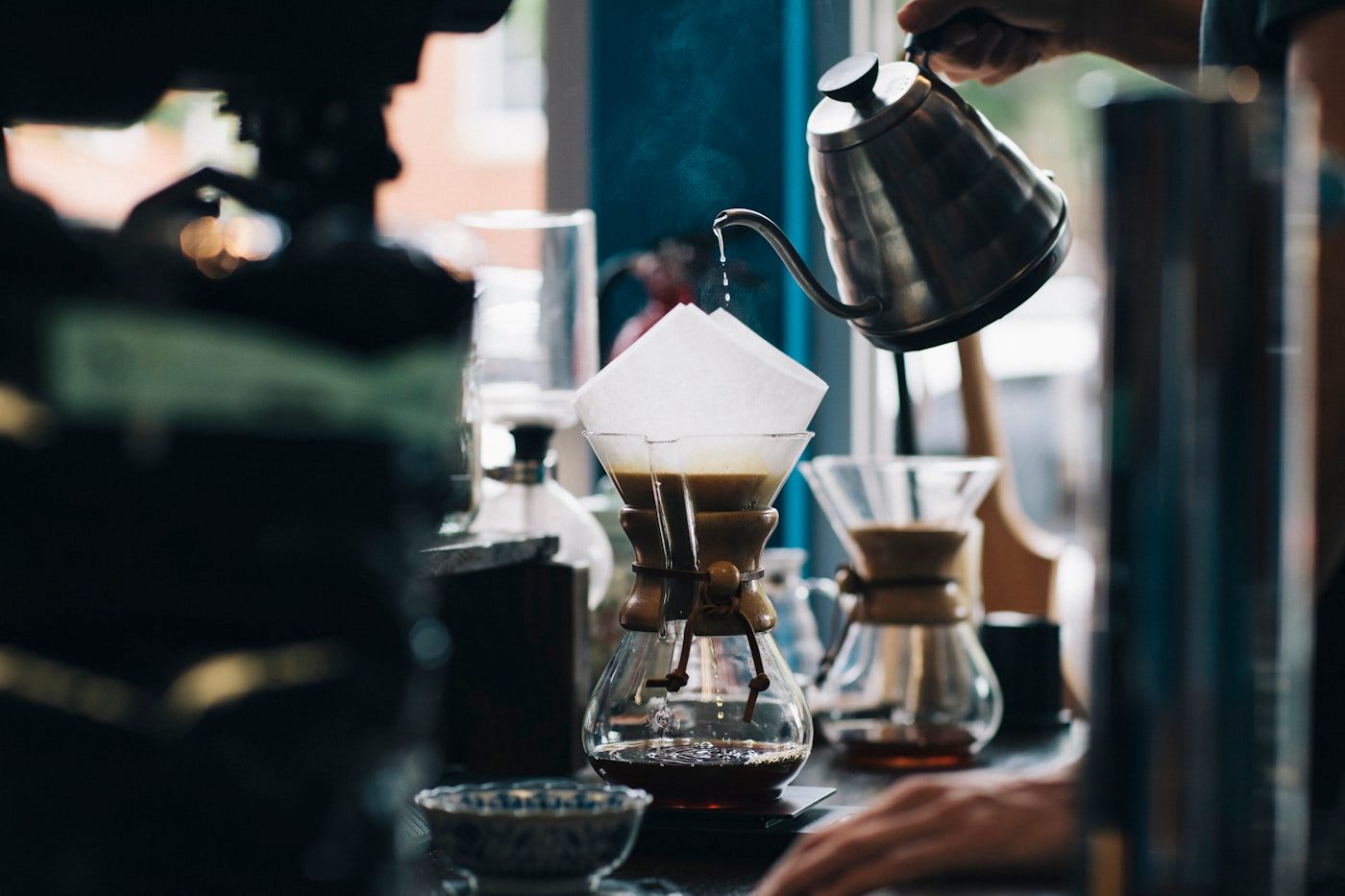 White coffee filter coffee with milk