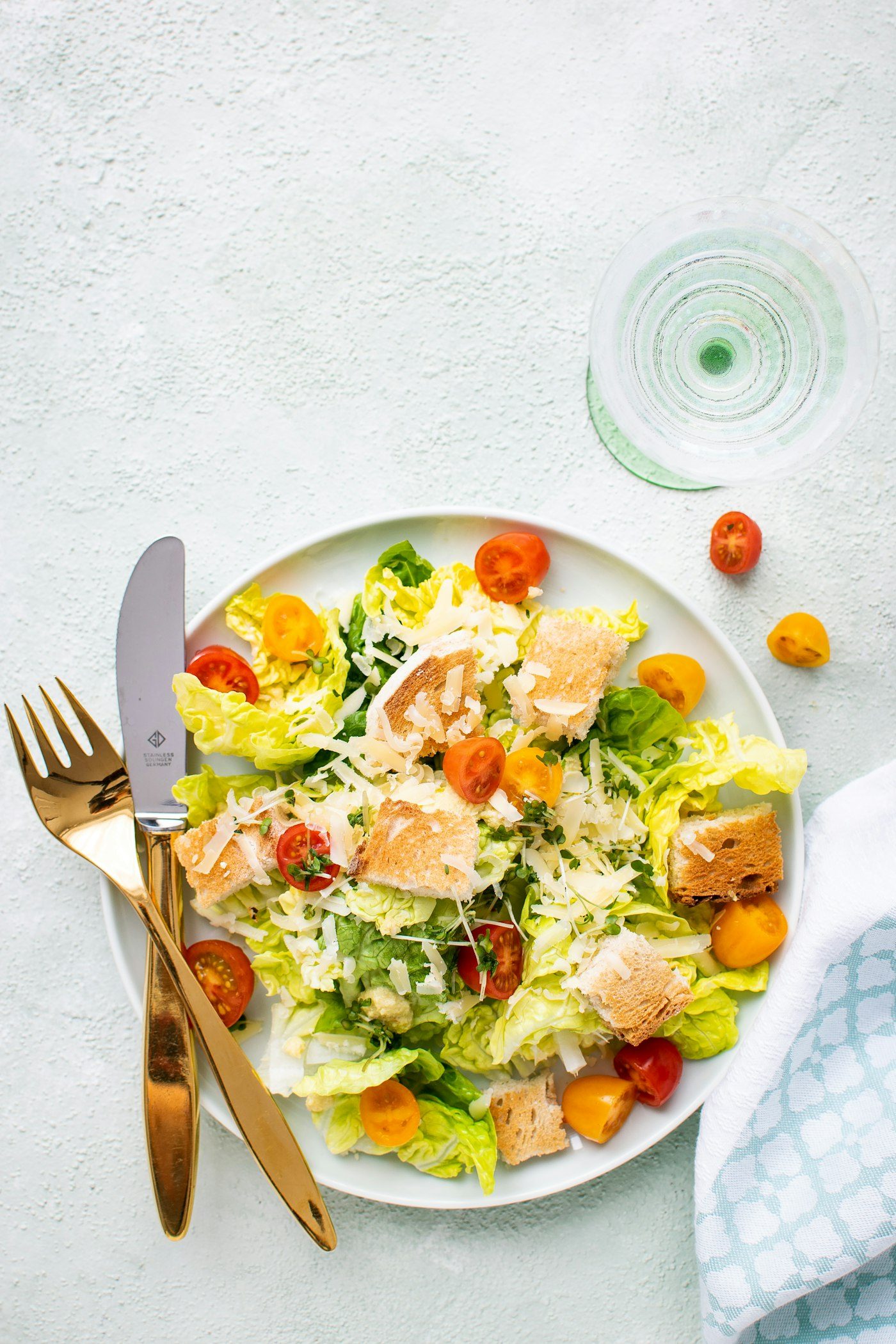Caesar salad with croutons and parmesan