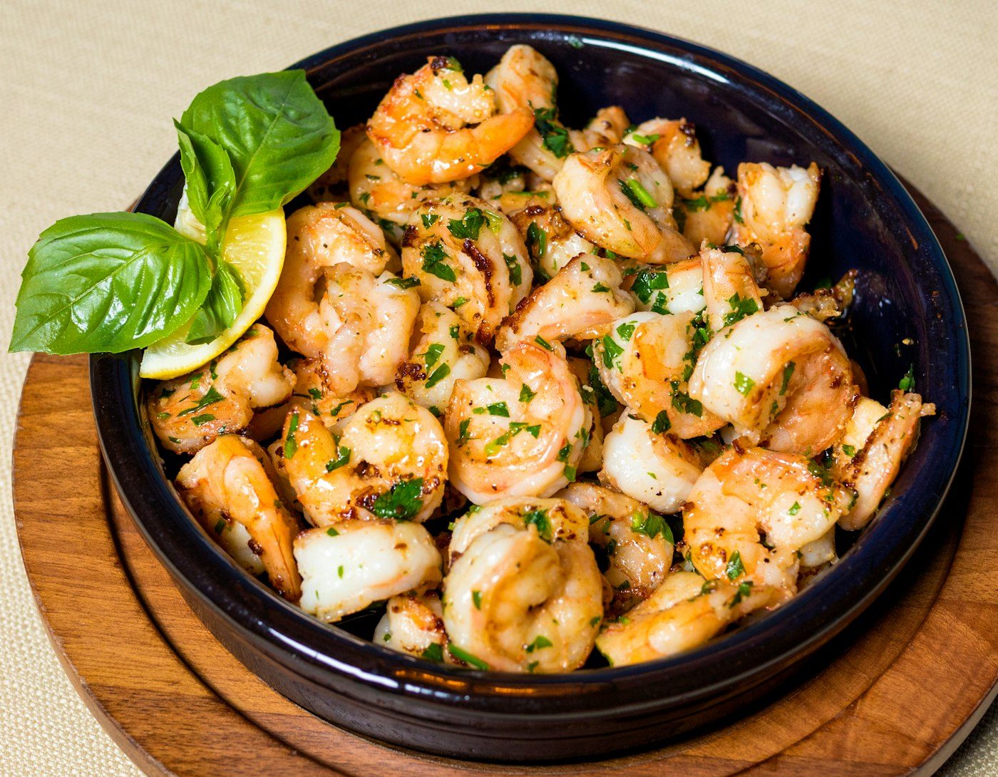 Bowl of cooked prawns