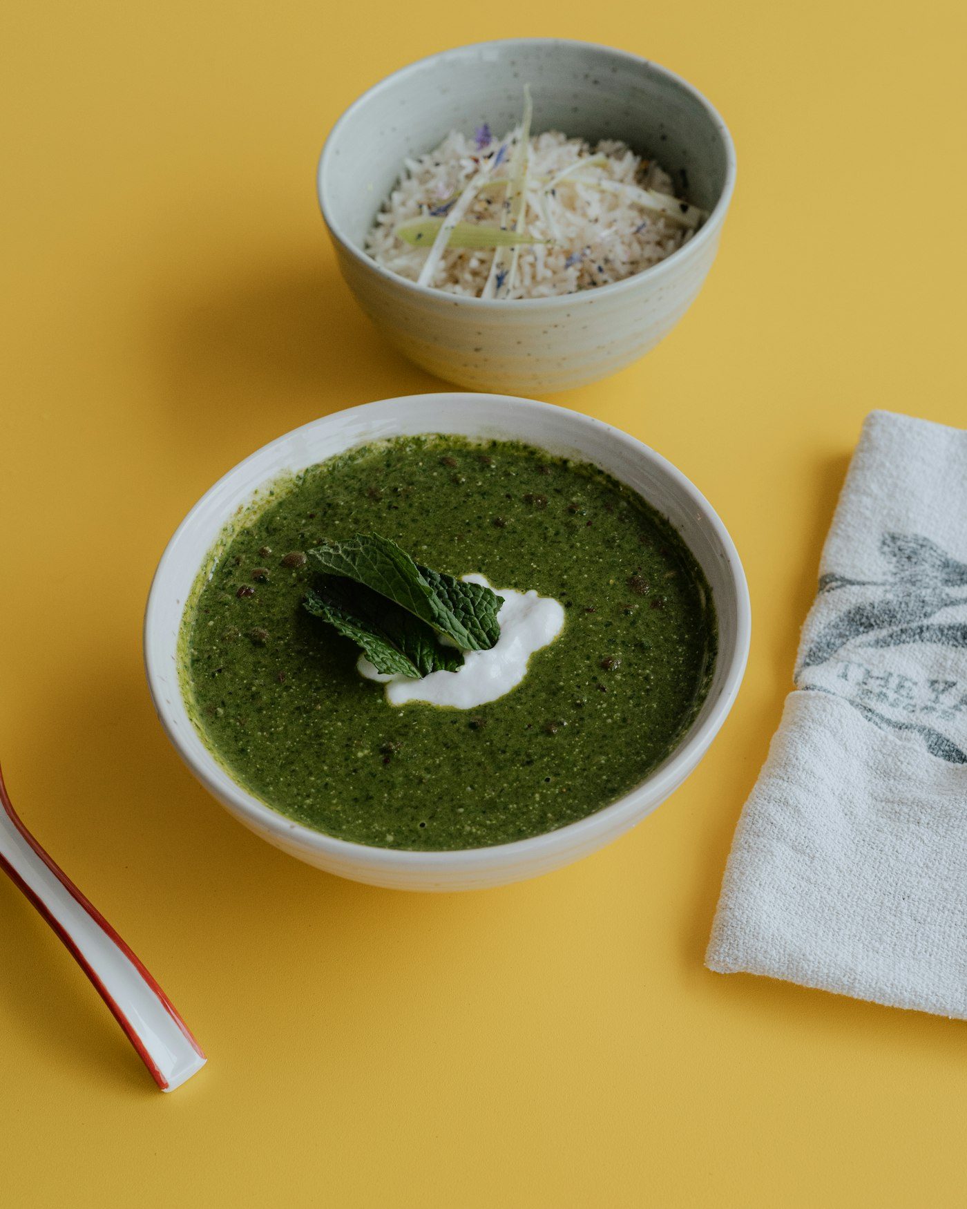 Bowl of lentil soup with bread