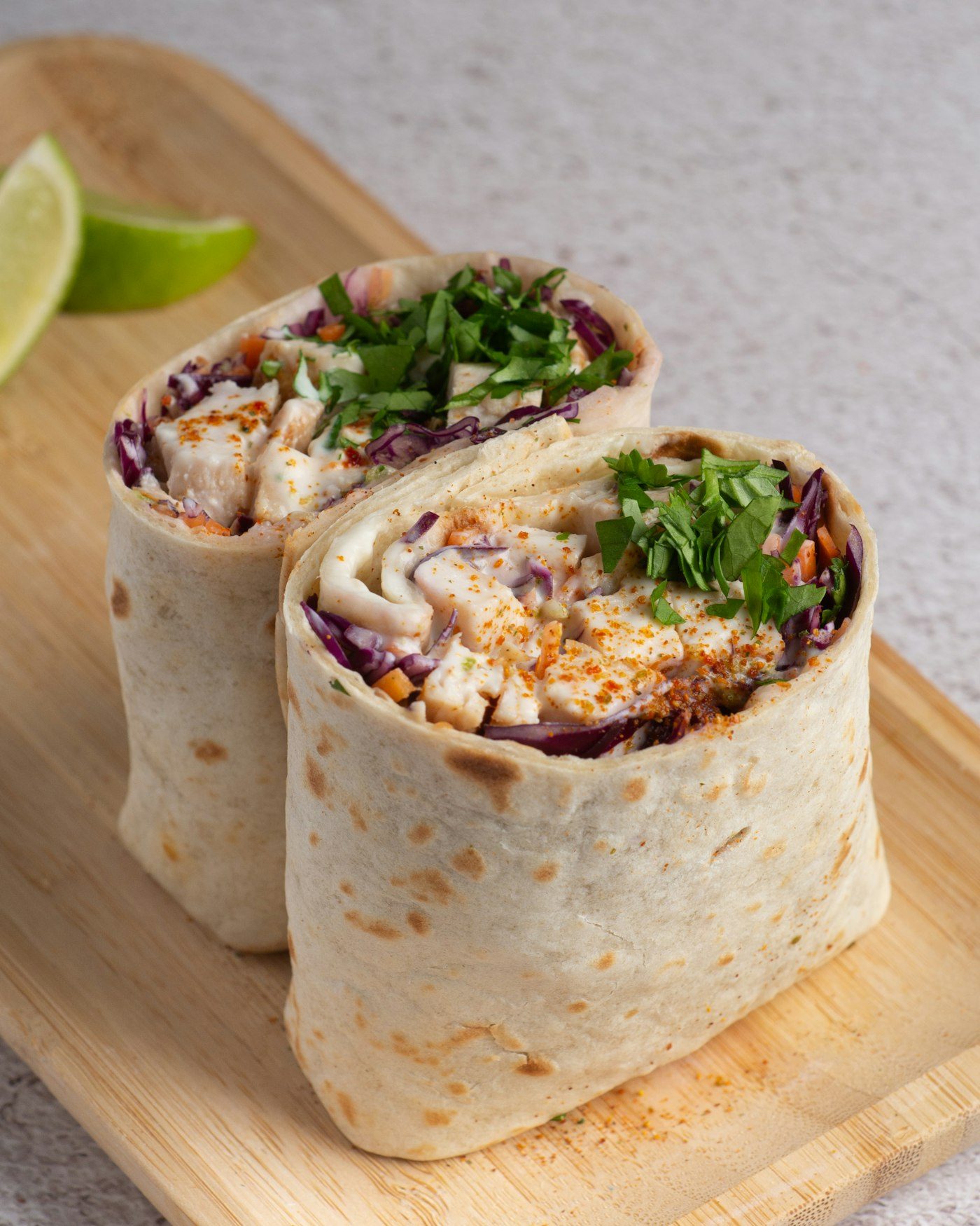 Chicken tikka wrap with salad